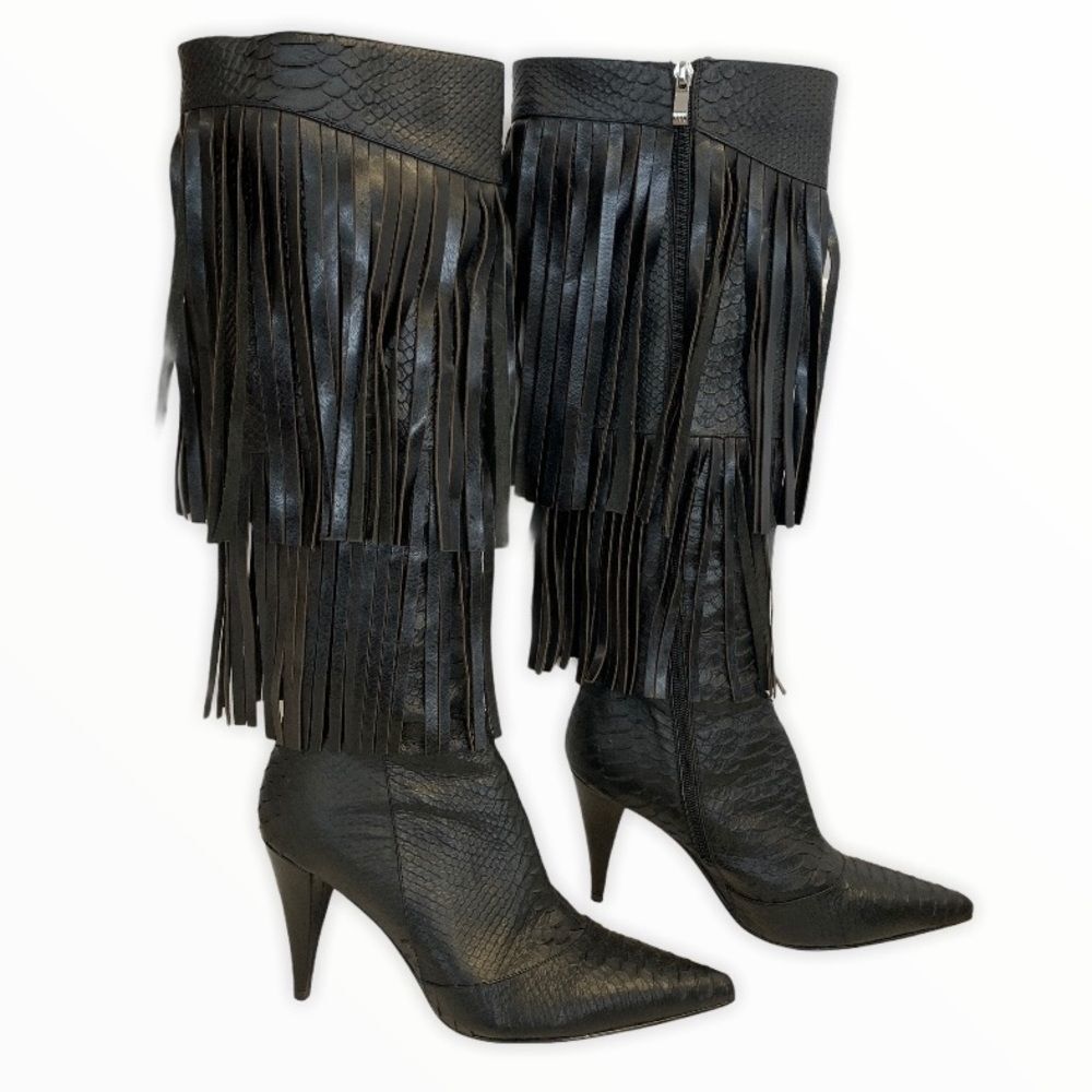 Fantasy collection black high heel fringe boots - Picture 12 of 12